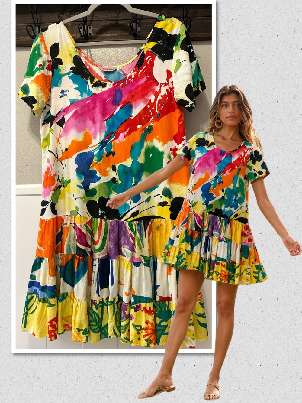 Jams World Hattie Dress Colorful Symphony Print Floral Watercolor Relaxed Blousy